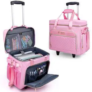 YIEMICPRO Rolling Teacher Bag with Detachable Cart - 1680D Waterproof Oxford Rolling Cart for Teachers, Large Capacity Tote with Wheels Fits 15.6" Laptop & Tablet(PINK)