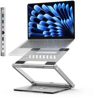 4URPC Laptop Docking Station Stand 4K@60Hz for MacBook Pro/Air M3/M4, Dell/HP/Surface/Lenovo/Chromebook, Laptop USB Hub Stand with HDMI, 3 USB, Ethernet, PD 3.0, Adjustable Dock with 360° Rotate Base