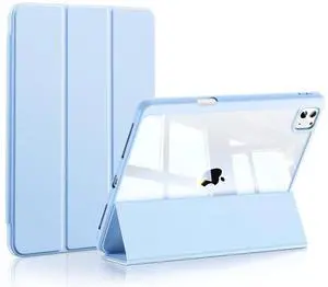 SMARTDEVIL Case for iPad Pro 11-inch 2024 (M4, 7th Gen), Slim Trifold Stand Cover with Clear Hard Back, Pencil Holder, Auto Wake/Sleep, Anti-Bend Protection, Supports Touch ID  Sky Blue