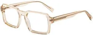 Elton John Icon Unisex Rectangular Acetate Designer Blue Light Glasses Beige Gloss Crystal Clear 52