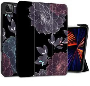 DONGKE Case for 2022/2021/2020/2018 iPad Pro 11 inch Gen 4/3/2/1 - Slim Protective Case - Built in Pencil Holder Support Charging - Trifold Stand & Sleep/Wake Cover - Elegant Flowers