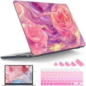 Tuiklol for M4 MacBook Air 13.6 inch Case 2025-2022 Release M2 Chip Model A3240 A3113 A2681, Plastic Hard Shell Cover for MacBook Air 13.6 Liquid Retina Display with Touch ID, Pink Roses