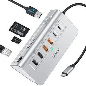 intpw USB C Hub Ethernet, 10-in-1 USB Docking Station 10Gbps with 4K@60Hz HDMI, USB C and 2 USB A 3.2 Data, LAN, 2 USB A 2.0, PD 100W, SD/TF Ports, Powered USB Hub for Laptop, PC, iPhone 16/15, Mac