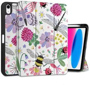 DONGKE Case for iPad 11th Generation 11 Inch 2025 (A16 Chip) & iPad 10th Generation 10.9 Inch 2022 with Pencil Holder-[Auto Wake/Sleep], Trifold Stand Soft TPU Protective Cover, Dragonfly