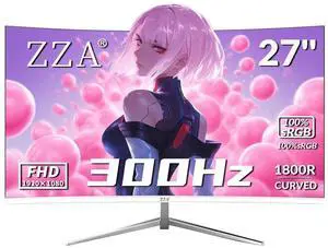 ZZA 27 inch White Gaming Monitor,300Hz Curved Monitor,Full HD 1080P White Computer Monitor,Eye-Care Display with HDMI,DP,FreeSync,Wall Mountable for Gaming and Office