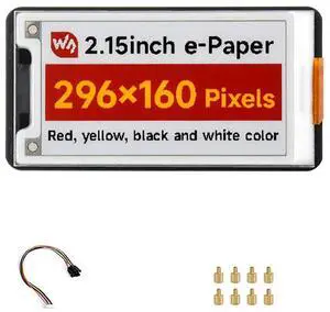 iiunius 2.15inch e-Paper HAT+ (G) for Raspberry Pi 5/4B/3B/Zero/Zero W/Zero 2W/Pico/Pico W/Pico WH/Arduino/Jetson Nano, 296x160 Resolution Red/Yellow/Black/White Four Color SPI Interface