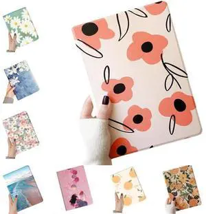 Floral Case for iPad Air 13 inch M3/M2, iPad Pro 12.9 inch 6th/5th/4th/3rd Generation Flower Pattern Cute Slim Leather Folio Case with Pencil Holder Auto Sleep/Wake (Color J)
