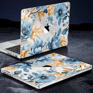 Tuiklol Case for MacBook Pro 14 inch 2025-2021 Release A3434 M5 A3112 A3401 A3185 M4 A2992 A2918 M3 A2779 M2 A2442 M1 Pro/Max Chip, Durable Crystal Hard Shell Cases, Blue Flower