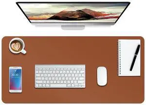 Boutilon Leather Desk Pad Protector,Non-Slip Mouse Pad,Laptop Desk Pad,Office Mouse Mat,Waterproof Leather Desk Blotter,Desk Writing Pad for Office and Home (XXL-Brown,47.2"x 17")