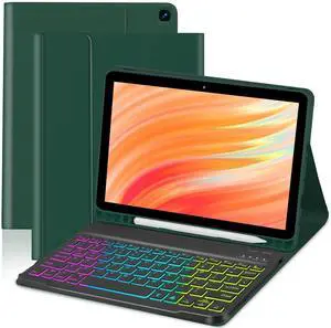 EAMPANG Tablet Case with Keyboard for Amazon Kindle Fire HD 10&10 Plus 11/13th Gen 10.1 inch,7 Color Rainbow Backlit Detachable Keyboard Magnetic Cover with Pen Slot HD 10 2021&2023 Dark Green+Black