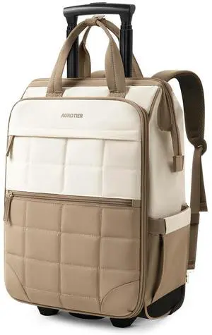 Rolling Puffer Backpack for Women, Wheeled Laptop Backpack, Short-Term Travel Backpack with Wheels, Roller Adults Work Computer Bag, Water Resistant Overnight College Underseat Carry on Luggage, Black