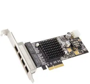 IO CREST 4 Port Gigabit RJ45 802.3at POE+ Ethernet 30W Port Intel i350-AM4 Chipset PCI-E X4 Network Interface Card NIC SY-PEX24070