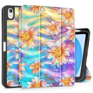 Mektron Case for iPad (A16) 11th Generation 11-inch 2025 Fit iPad 10th Gen 10.9 inch 2022, Tablet Cover with Trifold Stand + Pencil Holder + Auto Wake/Sleep + TPU Back Cover, Classic Painted Flowers