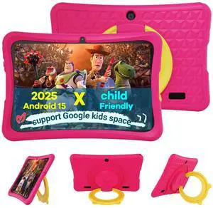 DigiLand Kids Tablet 10.1 inch Android 15 for Toddler,6GB RAM 32GB ROM,Bluetooth 5.0, IPS Screen Parental Control Dual Camera Shockproof Case for Educational Games (Pink)