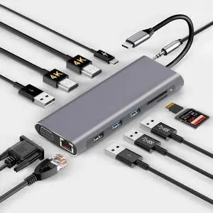 USB C Hub,Docking Station Compatible MacBook Pro & MacBook Air, ipad Pro,Dell XPS, MacBook Docking Station (DP ALT) with 2 HDMI, VGA, Ethernet, Audio, 4 USB Ports, USB-C PD, SD/TF USB C Hub,Docking Station Compatible MacBook Pro & MacBook Air, ipad Pro,Dell XPS, MacBook Docking Station (DP ALT) with 2 HDMI, VGA, Ethernet, Audio, 4 USB Ports, USB-C PD, SD/TF
