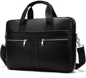 Leather Briefcase for Men, 15.6-16.1 inch Laptop Bag, Vintage Handmade Messenger Bag (Black)