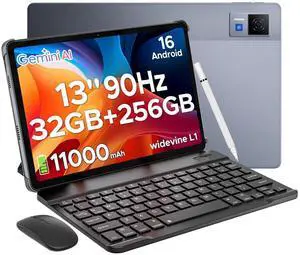 DOOGEE U13 Android 16 Tablet with Keyboard,13 inch Tablet with 7.9mm Ultra Thin,Gemini Al,32GB+256GB,11000mAh/18W,Octa Core Gaming Tablets,13MP+5MP,WiFi 5,Quad Speakers/Face ID/Widevine L1/FM,Gray