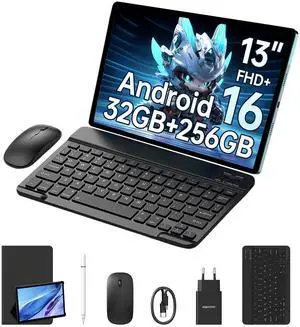 DOOGEE U13 VIP Android 16 Tablet 13 Inches, 32GB+256GB/2TB Gaming Tablet, 11000mAh, 4 Speaker with Keyboard/Pen/Mouse,13MP+5MP, 2.4G/5G WiFi, Widevine L1/BT5.0/OTG/GPS/Octa-Core/3.5mm Jack/Face ID