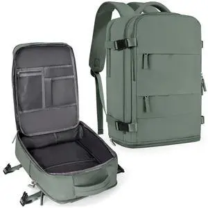 coowoz Large Travel Backpack For Women Men,Carry On Backpack Flight Approved,Hiking Backpack Waterproof Outdoor Rucksack Casual Daypack Fit 15.6 Inch Laptop Shoes Compartment,30L(Olive Green)