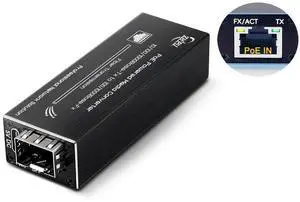 PoE Powered Gigabit Media Converter, 10/100/1000TX to SFP Fiber, Supports 120km, Multi/Single Mode SFP, Dual Power (Type-C DC or IEEE 802.3at PoE+), for IP Surveillance, Network Extension