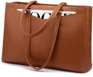 LOVEVOOK Laptop Bag for Women 17.3 Inch Tote Bags Waterproof Leather Briefcase Computer Women Business Office Work Bag,Brown