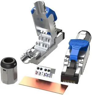 LINKUP - RJ45 Connectors Cat6A (2 Pack) Shielded Zinc-Alloy Housing Modular Termination Plug | 10G Easy Internet Tool Free Plugs | for Cat6A up to 22AWG Solid Bulk S/FTP Ethernet Cable [Blue]