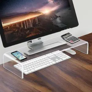 Japard Acrylic Monitor Stand, Premium Large Monitor Riser 20 inch, Crystal Clear Acrylic Computer Stand Laptop Desk Stand for Home Office Printer TV Screen Keyboard Storage