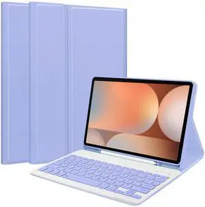 Keyboard Case for Samsung Galaxy Tab S10+/S9+/S9 FE+/S8+/S7+/S7 FE 12.4inch, Magentic Protective Cover with S-Pen Holder, Detachable Wireless Bluetooth Keyboard, Purple