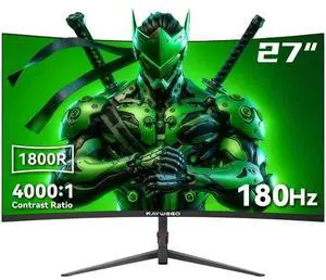 Raywego 27 inch Curved Gaming Monitor 180Hz Full HD 1080P 1800R Computer Monitor Display with FreeSync & Eye-Care, 4000:1 Contrast Ratio,Support VESA, DP, HDMI Port for Gaming Home Office