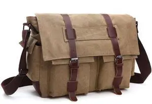 Vintage Canvas Messenger Bag, 15.6 Inch Laptop Crossbody Satchel with Multi-Pocket and Adjustable Shoulder Strap