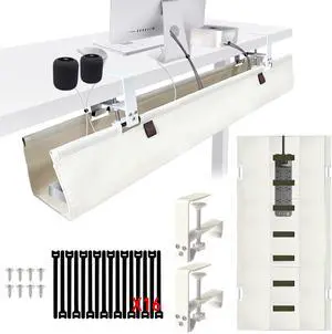 AHOMO [Upgraded] Under Desk Cable Management, 36" Cord Organizer, with Silicone Pads (No Scratch!), 16 Cable Ties, Washable PE Honeycomb Base,Fits Any Desk 0-2.1", No Stinky Cardboard! Beige