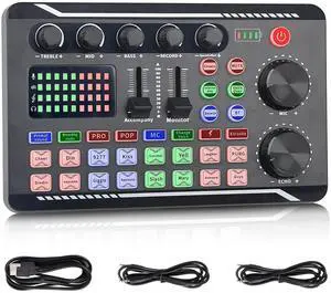 jindaaudio Professional Live Sound Card, Audio Mixer and Audio Interface with DJ Mixer Effects, Voice Changer - Studio Equipment for Streaming/Podcasting/Gaming