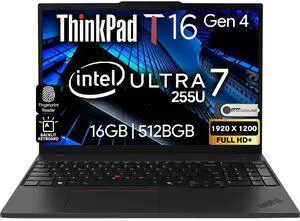 Lenovo ThinkPad T16 Gen 4 AI Business Laptop 16 FHD+ Display, Intel Ultra 7 255U (Beats i7-1355U), 16GB DDR5 RAM, 512GB SSD, 5MB Webcam, Fingerprint, Backlit KB, WiFi 6E + BT, RJ-45, HDMI, Wi Lenovo ThinkPad T16 Gen 4 AI Business Laptop 16 FHD+ Display, Intel Ultra 7 255U (Beats i7-1355U), 16GB DDR5 RAM, 512GB SSD, 5MB Webcam, Fingerprint, Backlit KB, WiFi 6E + BT, RJ-45, HDMI, Wi