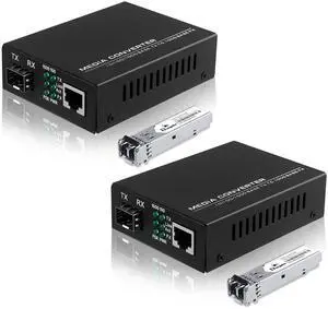 2-Pack Fiber to Ethernet Media Converter with Gigabit Multi-Mode SFP LC Module, 1.25G SFP to 10/100/1000M RJ45, MMF, 850nm, up to 550m (1804 ft) 2-Pack Fiber to Ethernet Media Converter with Gigabit Multi-Mode SFP LC Module, 1.25G SFP to 10/100/1000M RJ45, MMF, 850nm, up to 550m (1804 ft)