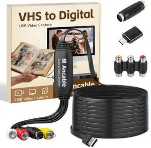 Ancable 6-Feet VHS to Digital Converter, Video Capture Card for Mac/Windows, Preserve Old Family Memories from VCR VHS Hi8 MiniDV, USB 2.0 RCA to USB with S-Video & USB-C Adapter, Full Software Guide Ancable 6-Feet VHS to Digital Converter, Video Capture Card for Mac/Windows, Preserve Old Family Memories from VCR VHS Hi8 MiniDV, USB 2.0 RCA to USB with S-Video & USB-C Adapter, Full Software Guide