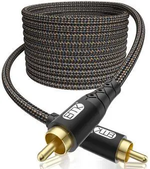 EMK RCA to RCA Subwoofer Cable 24K Gold-Plated Connector Nylon Braided Double Shielded Audio Cable Digital&Analog Signal Support for Amplifiers Subwoofer Home Theater Hi-Fi Systems Black/50ft/15m EMK RCA to RCA Subwoofer Cable 24K Gold-Plated Connector Nylon Braided Double Shielded Audio Cable Digital&Analog Signal Support for Amplifiers Subwoofer Home Theater Hi-Fi Systems Black/50ft/15m