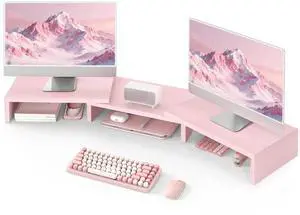 TAVR Dual Monitor Stand Riser, Wooden Computer Monitor Stand for 2 Monitors TAVR Dual Monitor Stand Riser, Wooden Computer Monitor Stand for 2 Monitors