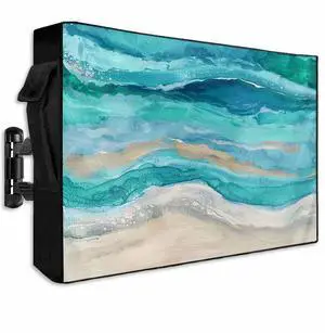 Lsrtoss Outdoor TV Cover 52-55 Inch Weatherproof, Teal Coastal Outdoor TV Enclosure with Zipper & Roll Up Front Flap, Summer Beach Nautical Abstract Art Waterproof TV Covers for Outside Flat Screen TV Lsrtoss Outdoor TV Cover 52-55 Inch Weatherproof, Teal Coastal Outdoor TV Enclosure with Zipper & Roll Up Front Flap, Summer Beach Nautical Abstract Art Waterproof TV Covers for Outside Flat Screen TV