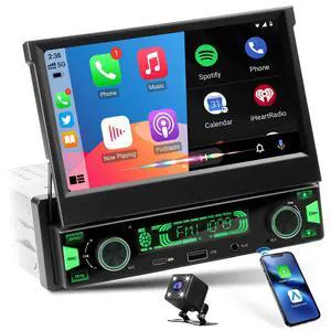 Single Din Flip Out Stereo: 7" Wireless CarPlay Android Auto Touchscreen Single Din Flip Out Stereo: 7" Wireless CarPlay Android Auto Touchscreen