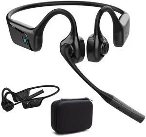 Wireless Bluetooth Headset with Microphone Open Ear Headphones with Air Conduction and Noise Cancelling Mute Button Mic for Phone Computer, Support for aptX, aptX LL, aptX HD for 10 hours (Dark Wireless Bluetooth Headset with Microphone Open Ear Headphones with Air Conduction and Noise Cancelling Mute Button Mic for Phone Computer, Support for aptX, aptX LL, aptX HD for 10 hours (Dark
