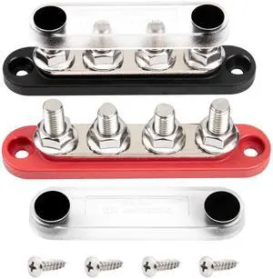 RED WOLF 12V 150A Power Distribution Block 4 Post 5/16" Stud Busbar M8 Terminal Bus Bar 12-48 Volt DC Battery Junction Post for Auto Boat Marine Solar System Positive Negative RED WOLF 12V 150A Power Distribution Block 4 Post 5/16" Stud Busbar M8 Terminal Bus Bar 12-48 Volt DC Battery Junction Post for Auto Boat Marine Solar System Positive Negative