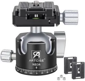 34mm Ball Low Profile Tripod Head with 2 Arca Swiss Quick Release Plates Professional CNC Aluminum 360 Rotating Panoramic Ball Head for DSLR Cameras Monopod Camcorder Slider Max Loading 33.1lbs/15kg 34mm Ball Low Profile Tripod Head with 2 Arca Swiss Quick Release Plates Professional CNC Aluminum 360 Rotating Panoramic Ball Head for DSLR Cameras Monopod Camcorder Slider Max Loading 33.1lbs/15kg