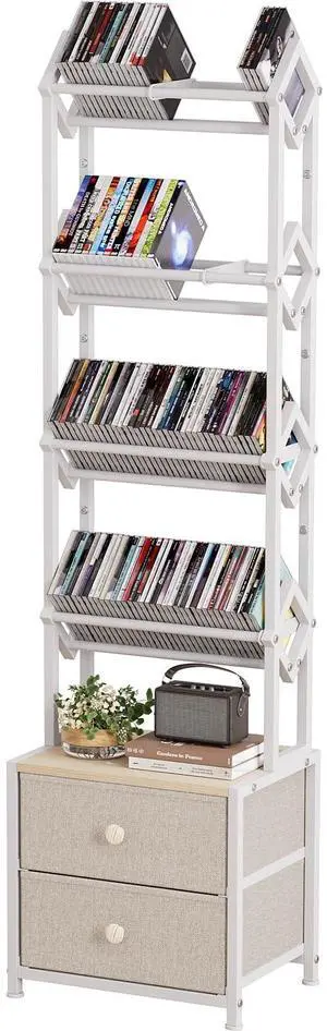 Epouseter CD Storage Rack with Drawers, 5-Tier Media Organizer DVD Storage Shelf, Large Capacity for CD/DVD, Books & Games, Ideal for Living Room & Home Office, 15.711.858.7Inches Epouseter CD Storage Rack with Drawers, 5-Tier Media Organizer DVD Storage Shelf, Large Capacity for CD/DVD, Books & Games, Ideal for Living Room & Home Office, 15.711.858.7Inches
