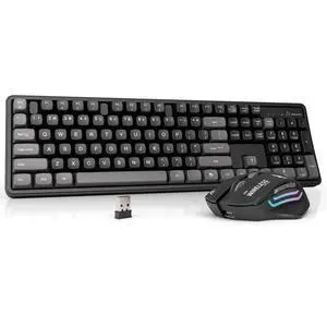 Rechargeable Wireless Keyboard and Mouse Combo, Quiet Full-Size Keyboard with Ergonomic MDA Sculpted Keycaps, Ergonomic Mouse, 2.4G Plug & Play for Home Office, Windows PC Laptop Desktop(Black- Rechargeable Wireless Keyboard and Mouse Combo, Quiet Full-Size Keyboard with Ergonomic MDA Sculpted Keycaps, Ergonomic Mouse, 2.4G Plug & Play for Home Office, Windows PC Laptop Desktop(Black-