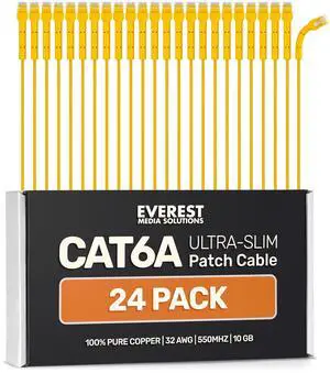 Everest Ultra Slim Cat6a Ethernet Patch Cables 1.5ft (24-Pack) Yellow Everest Ultra Slim Cat6a Ethernet Patch Cables 1.5ft (24-Pack) Yellow