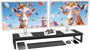 huacz Dual Monitor Stand Riser, 38.7'' Long Wood and Steel Monitor Stand for 2 Monitors, Ergonomic Desktop Organizer with Tablet Stand for Computer,Laptop,TV (Black) huacz Dual Monitor Stand Riser, 38.7'' Long Wood and Steel Monitor Stand for 2 Monitors, Ergonomic Desktop Organizer with Tablet Stand for Computer,Laptop,TV (Black)