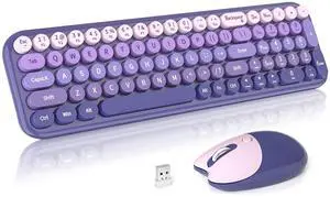 Wireless Keyboards Mouse Combos, 2.4G USB Cordless Keyboard Mouse Set with Colorful Round Retro Keycaps, Cute Typewriter Full-Size Keyboard for PC Laptop Desktop Computer Home Office-Purple Gra Wireless Keyboards Mouse Combos, 2.4G USB Cordless Keyboard Mouse Set with Colorful Round Retro Keycaps, Cute Typewriter Full-Size Keyboard for PC Laptop Desktop Computer Home Office-Purple Gra