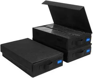 BOATISLE Cassette Tape Storage Box with Handles and Lid Cassette Tape Holder and Organizer with External Label Slots, Stackable Cassette Storage Rack, 3Pack-Black BOATISLE Cassette Tape Storage Box with Handles and Lid Cassette Tape Holder and Organizer with External Label Slots, Stackable Cassette Storage Rack, 3Pack-Black