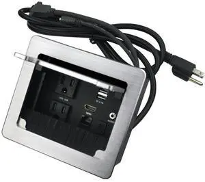 Tabletop Brush Connectivity Box with 2 AC Power + 2 USB Charger + HDMI + 1 3.5mm Audio + USB-C Data + RJ45(cat6) for Conference (Silver) Tabletop Brush Connectivity Box with 2 AC Power + 2 USB Charger + HDMI + 1 3.5mm Audio + USB-C Data + RJ45(cat6) for Conference (Silver)