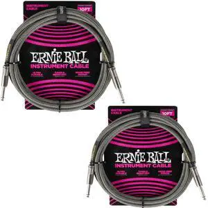 Ernie Ball Braided Instrument Cable Set Straight/Straight Lenght 10ft in Silver Fox (P06429) - Pack of 2 Ernie Ball Braided Instrument Cable Set Straight/Straight Lenght 10ft in Silver Fox (P06429) - Pack of 2